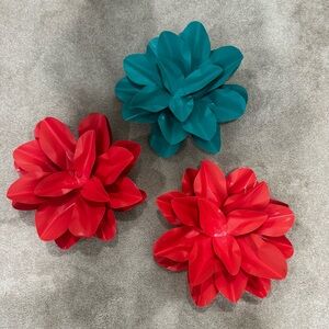 Set of 3 Pink and Turquoise Metal flowers